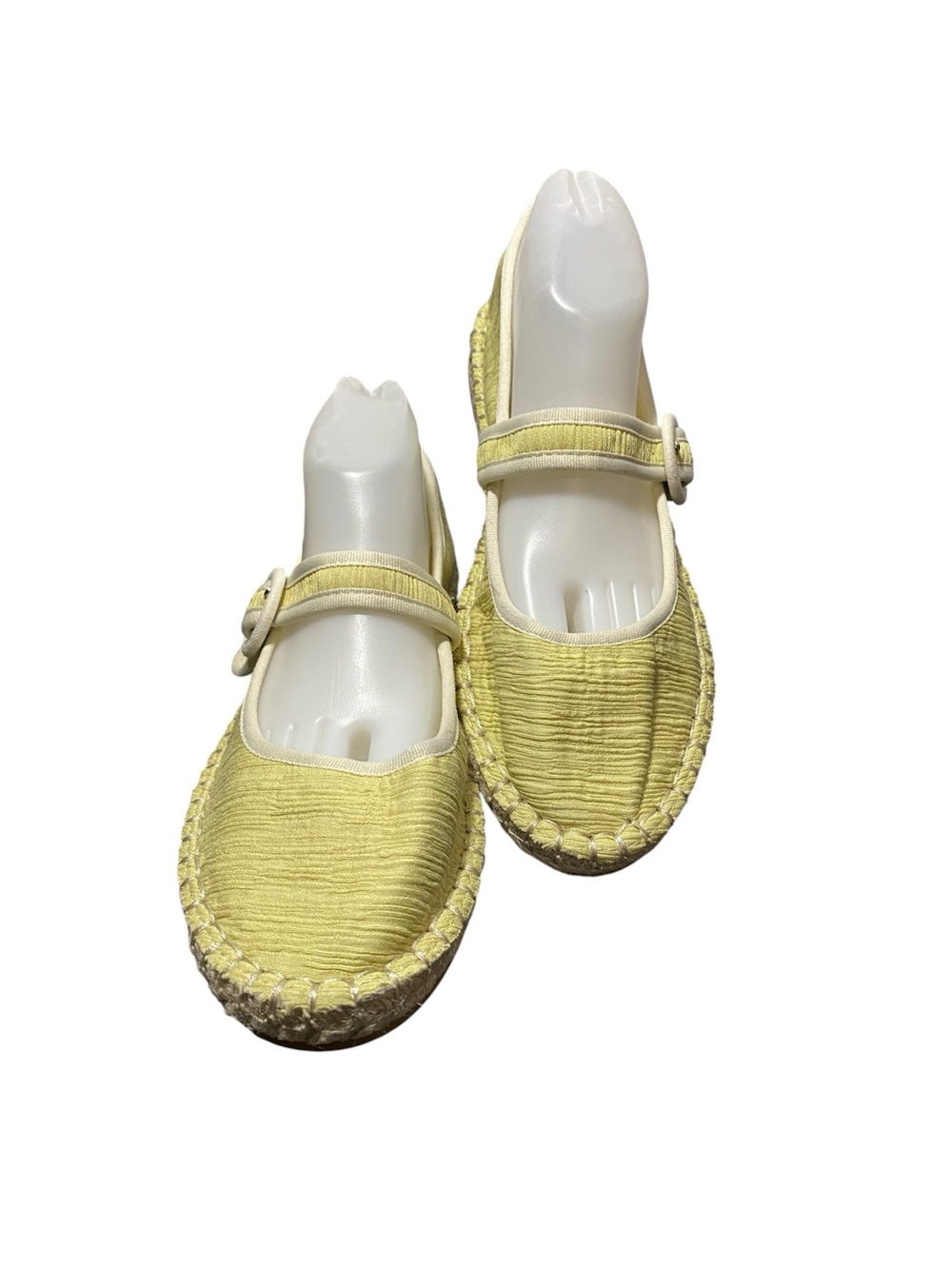 CL by Chinese Laundry Yellow & White Mary Jane Espadrille Flats Sz-10Wide